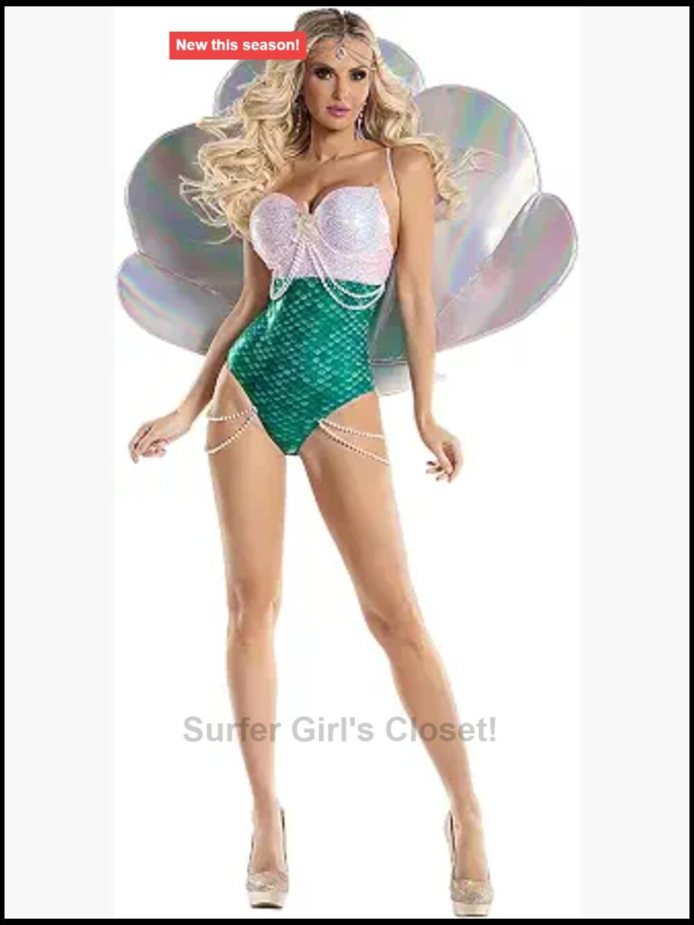 Venus Mermaid Costume Teddy Oversized Shell Bodysuit High Neck Sleeveless